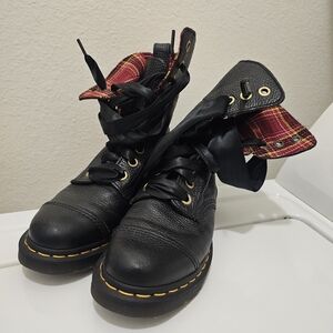Black Leather Boots with Red Plaid Lining